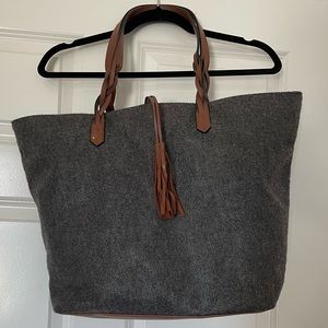 Gray Tote bag with brown leather straps